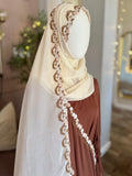 Lace Trim Hijab-Cream