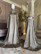 Bow Beaded Abaya with Hijab-Mink