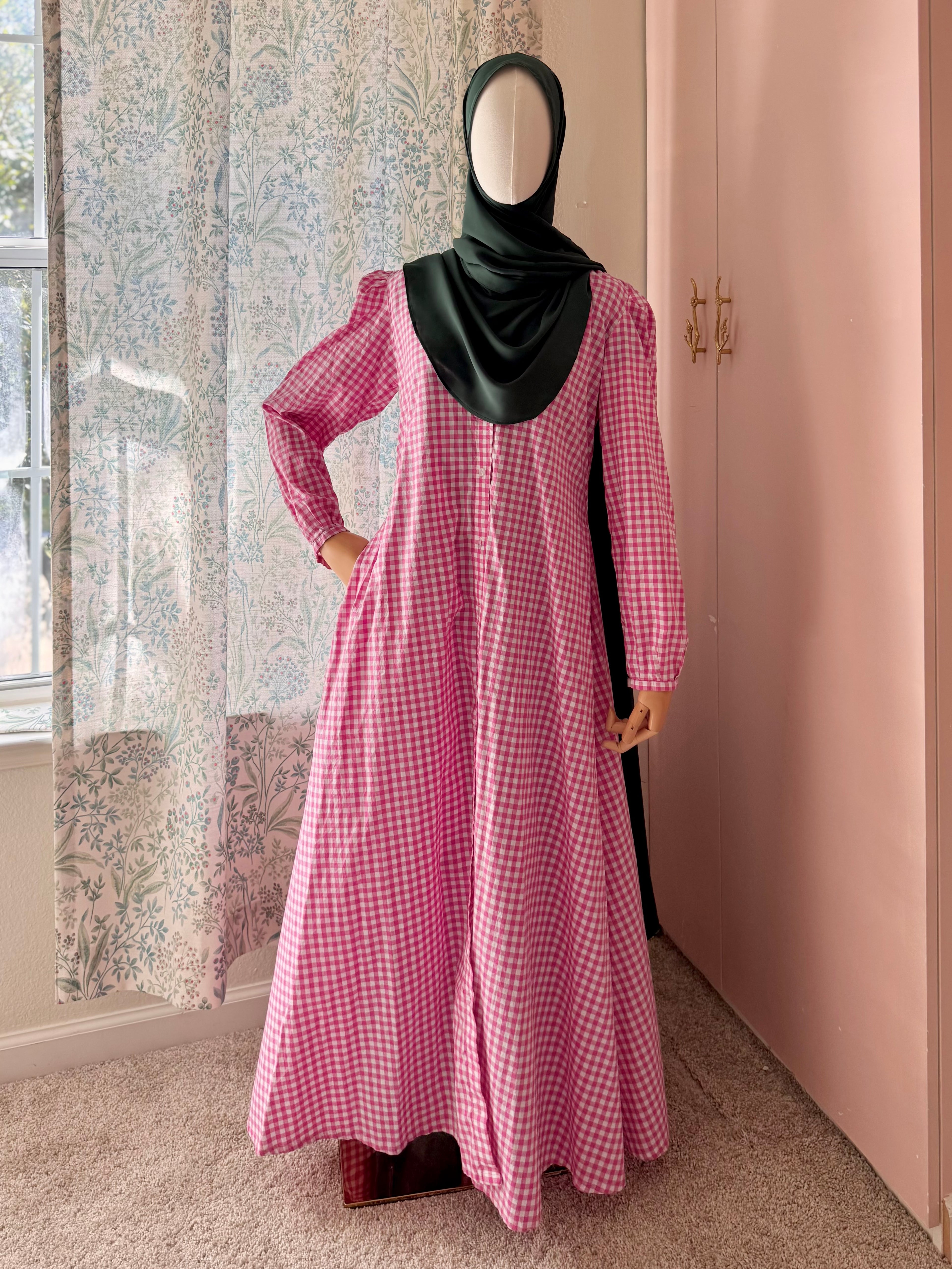 Pink Checkered Maxi Dress