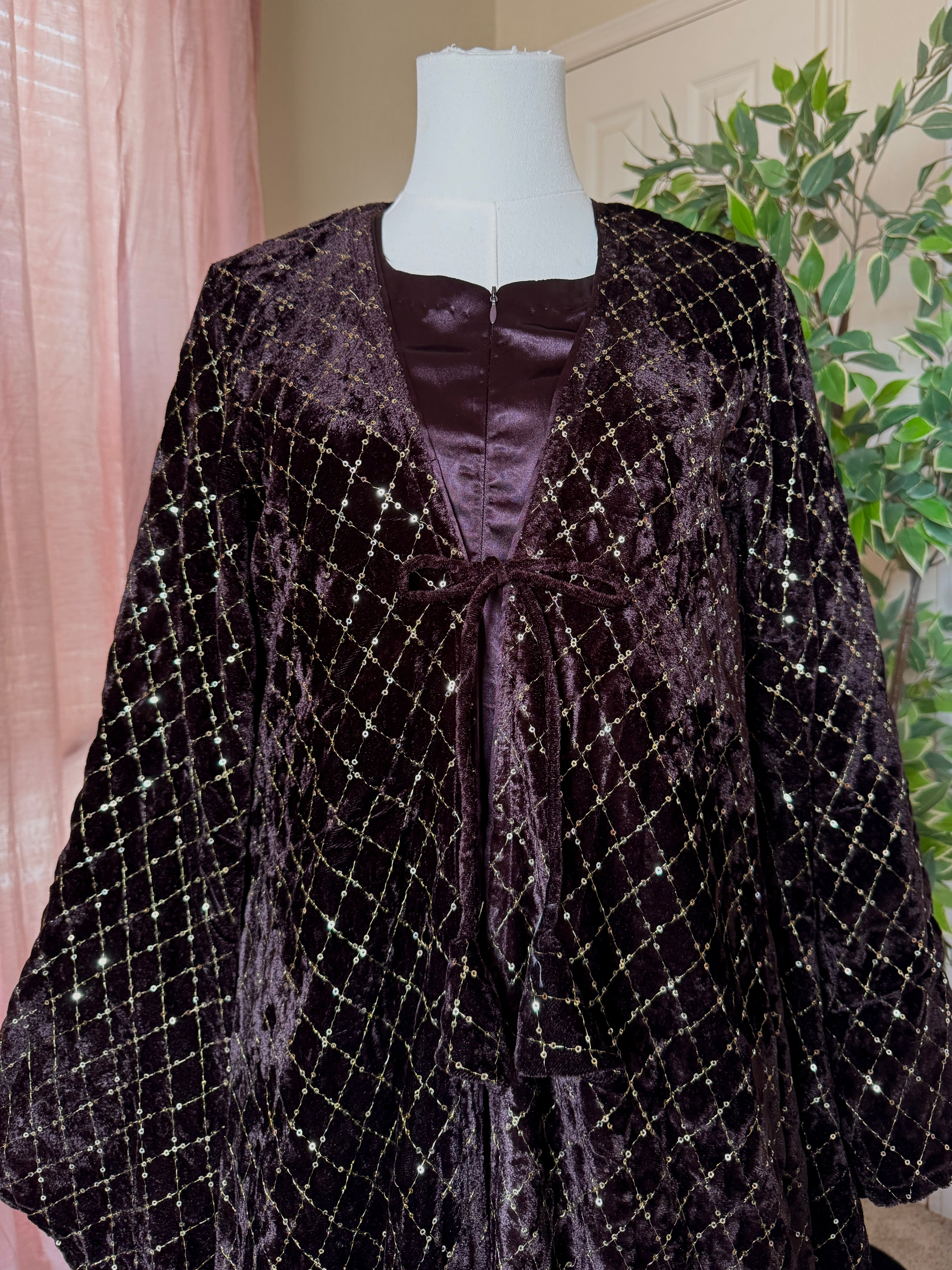 Velvet Two Piece Mommy and Me Abaya-Chocolate image 2