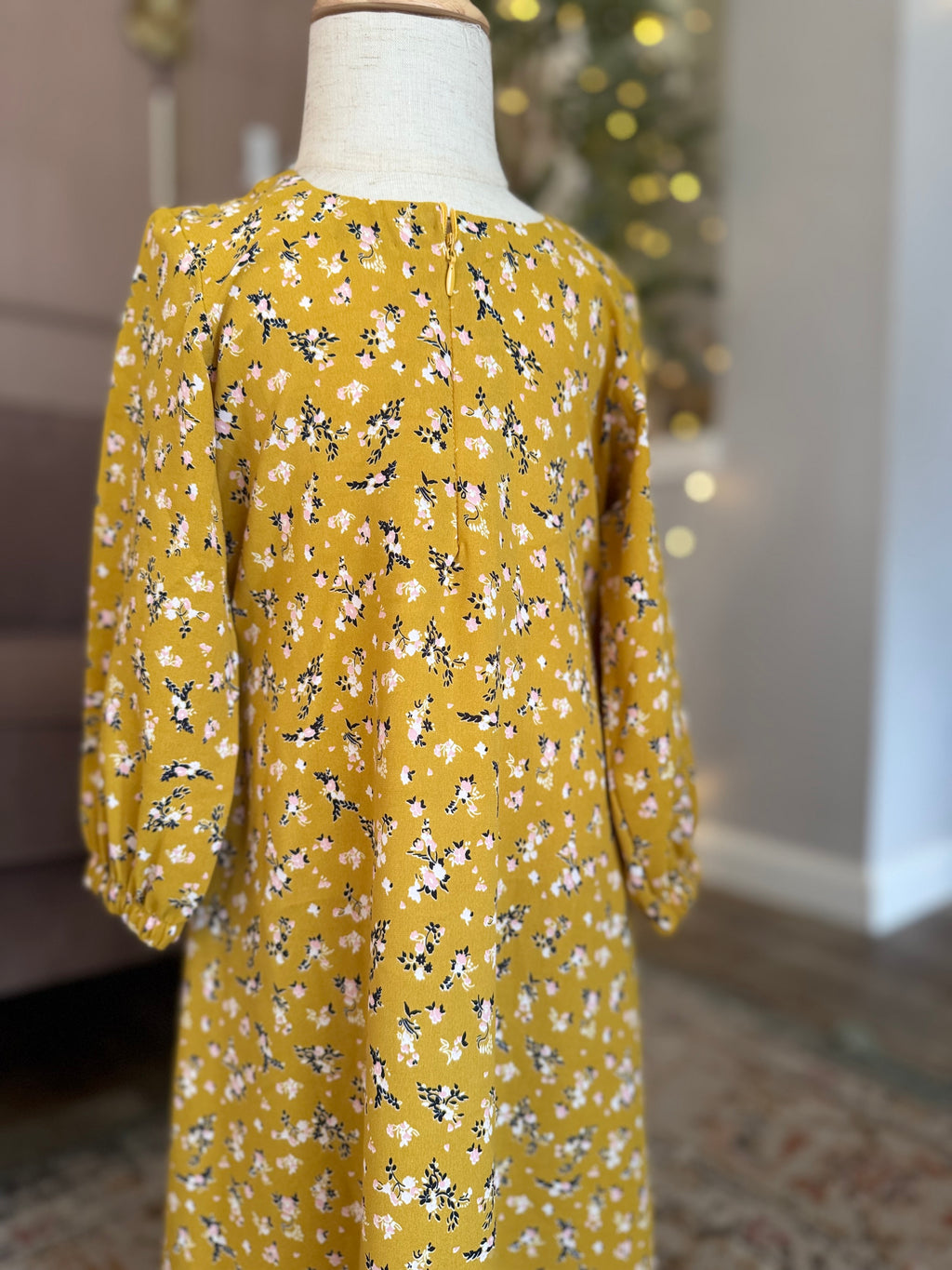 Kids Floral Mustard Abaya