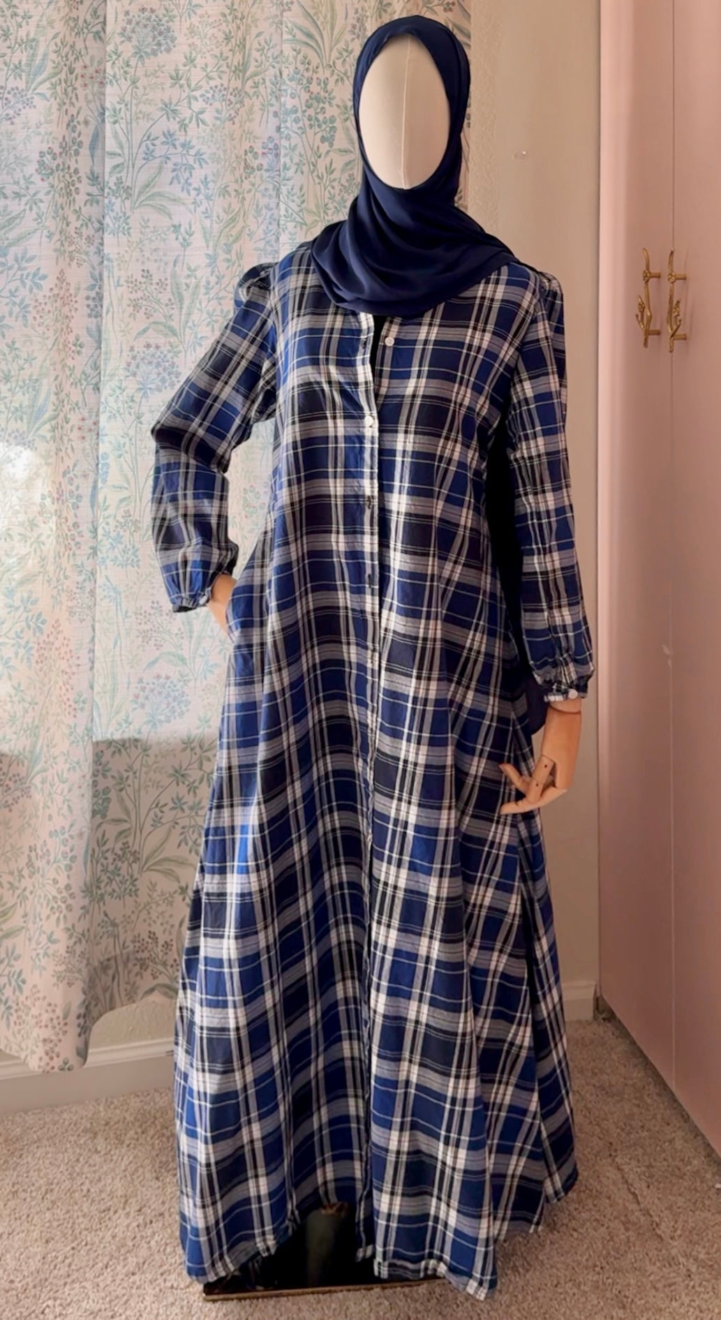 Blue Plaid Maxi Dress