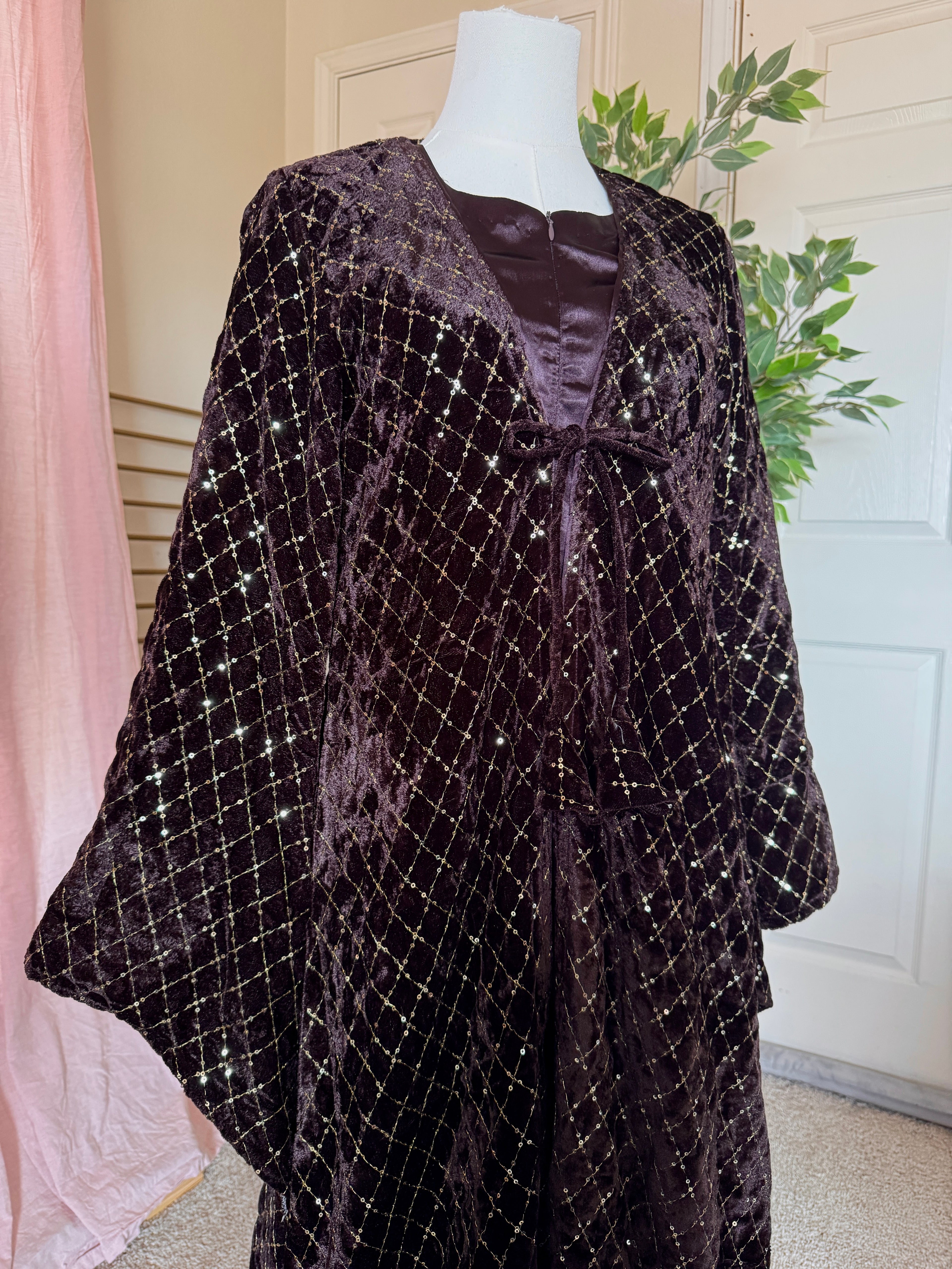 Velvet Two Piece Mommy and Me Abaya-Chocolate image 3