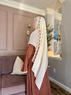Lace Trim Hijab-Cream