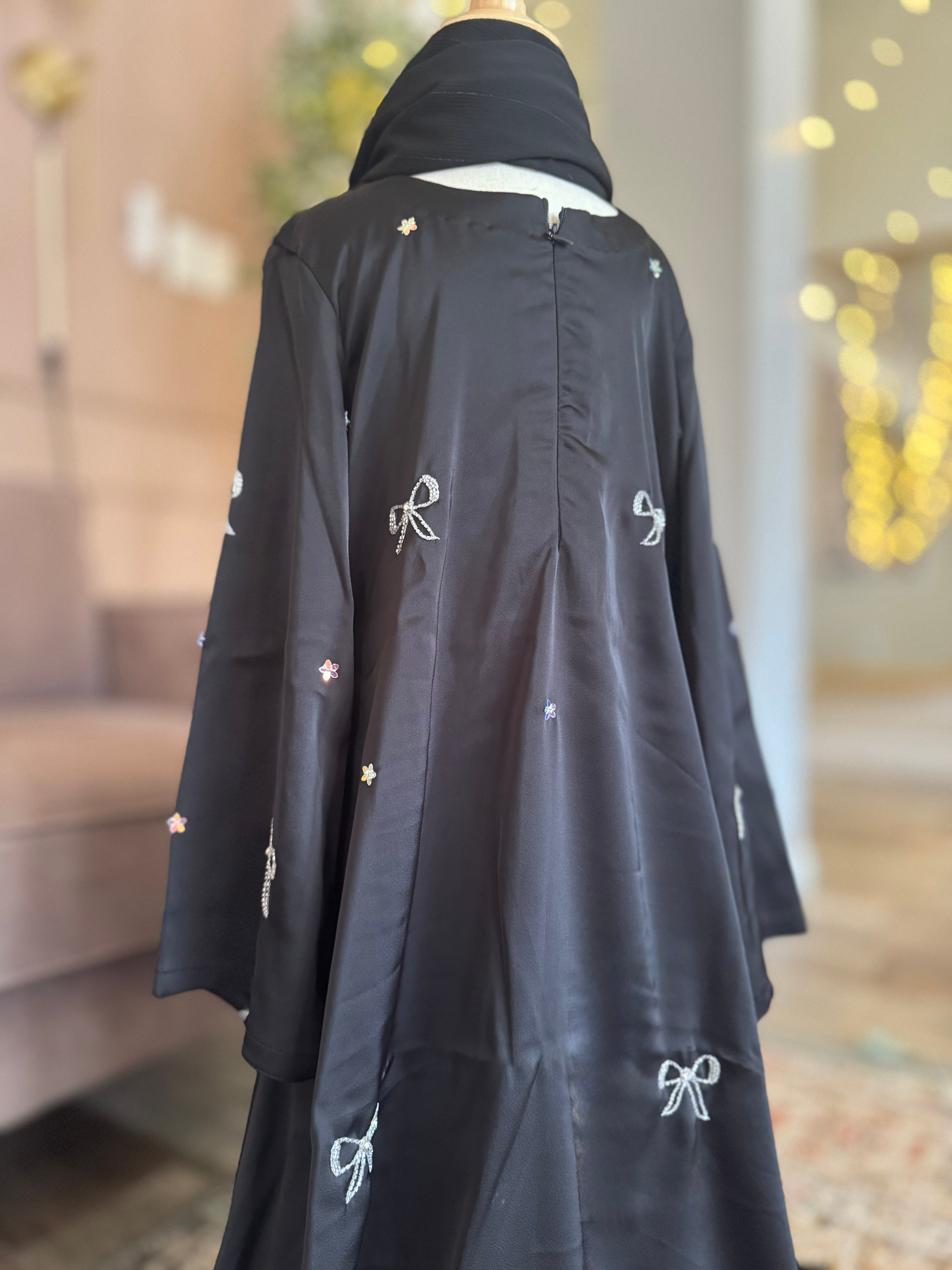 Bow Beaded Abaya-Black Kids