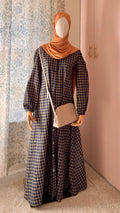 Navy Checkered Maxi Dress
