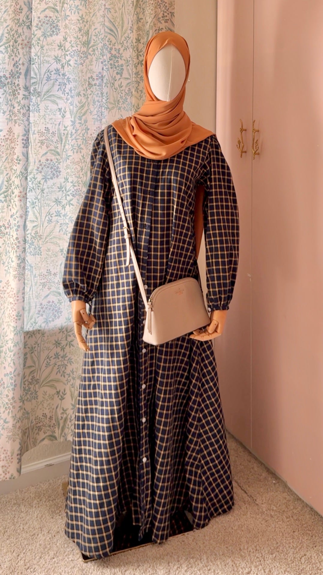 Navy Checkered Maxi Dress