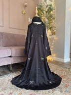 Bow Beaded Abaya-Black Kids
