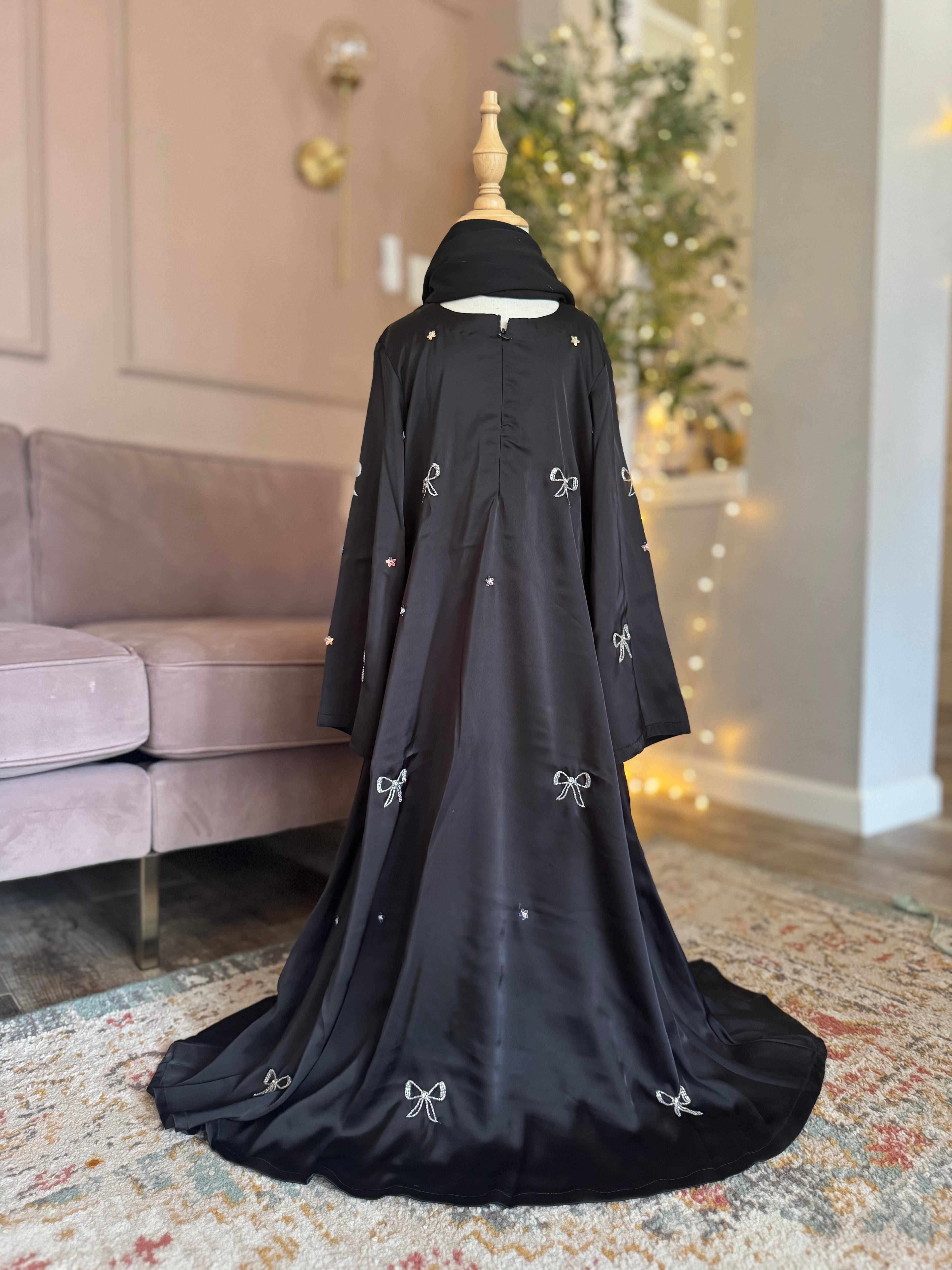 Bow Beaded Abaya-Black Kids