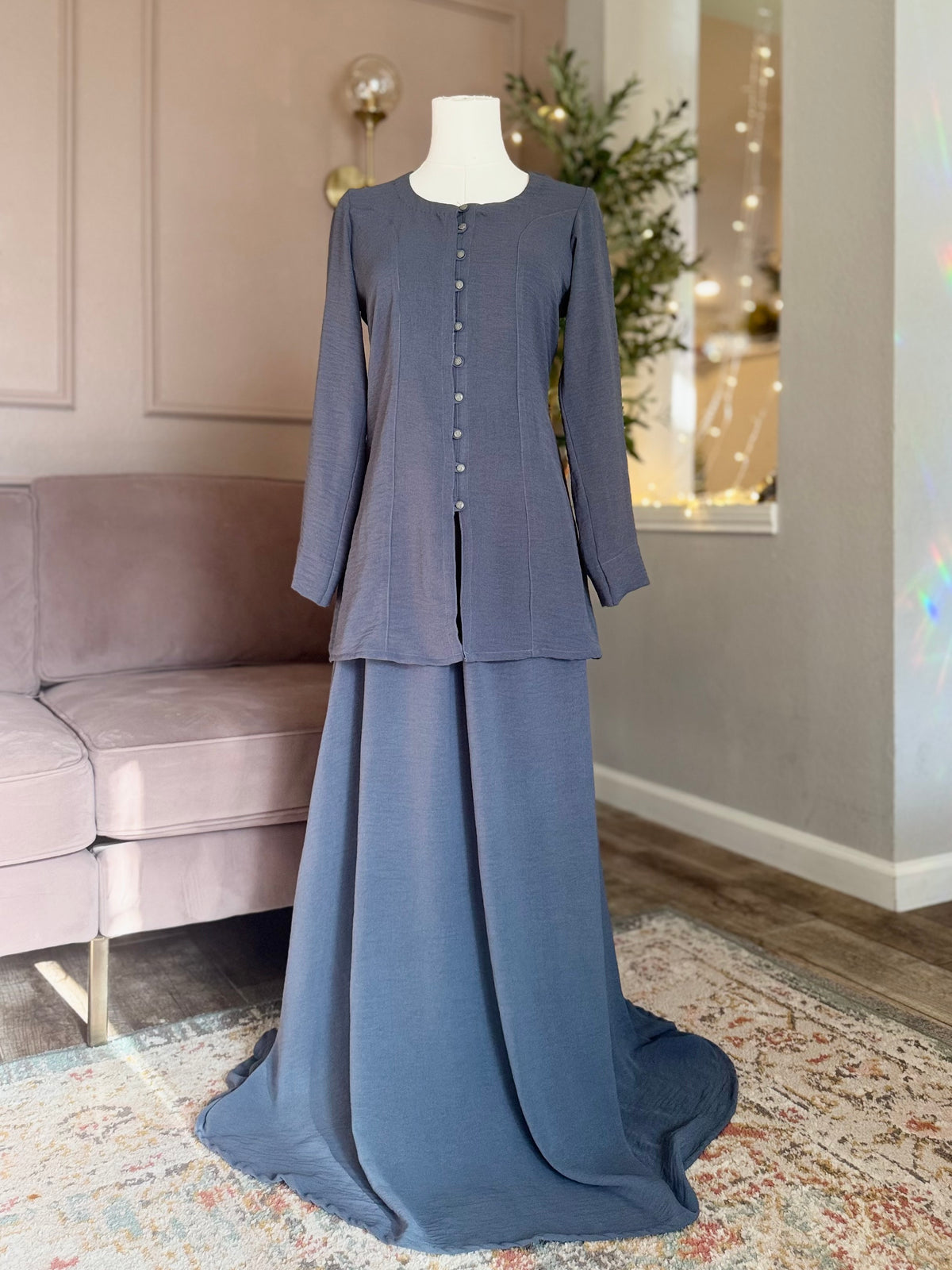 Skirt Coord Set-Slate Blue