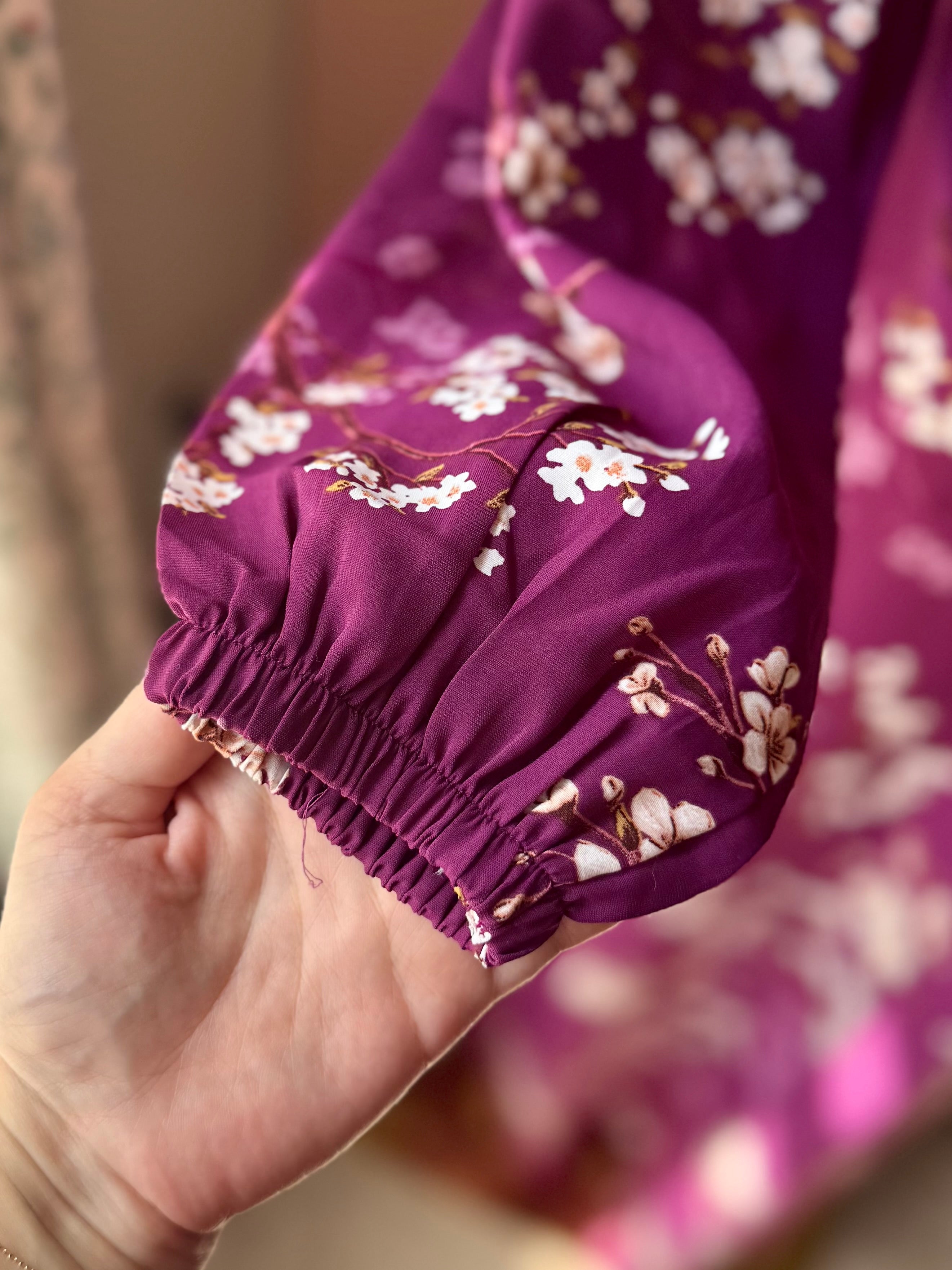 Plum Blossom-Floral Georgette