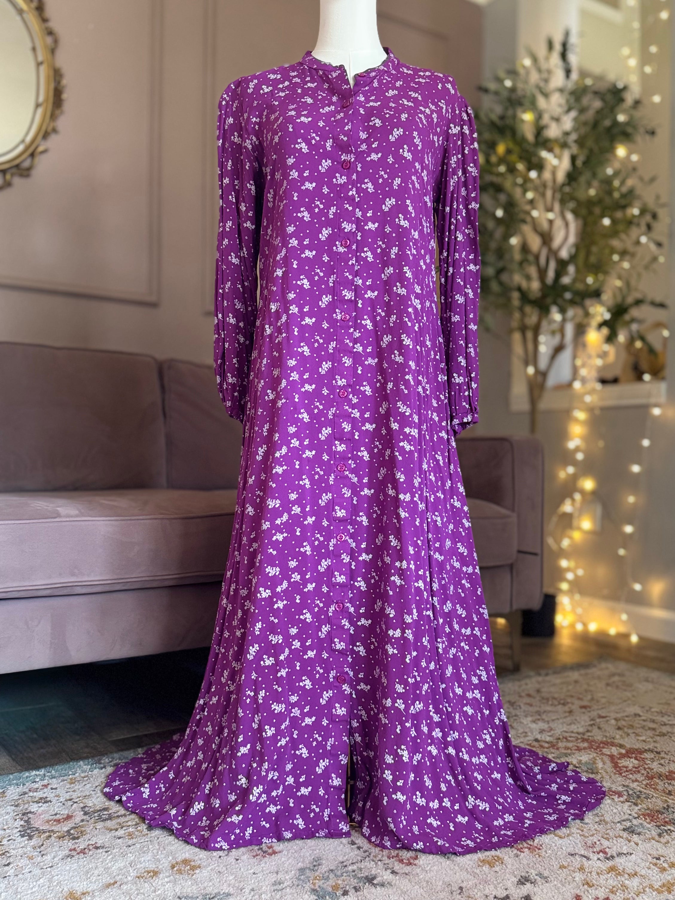 Cotton Floral Dress-Purple