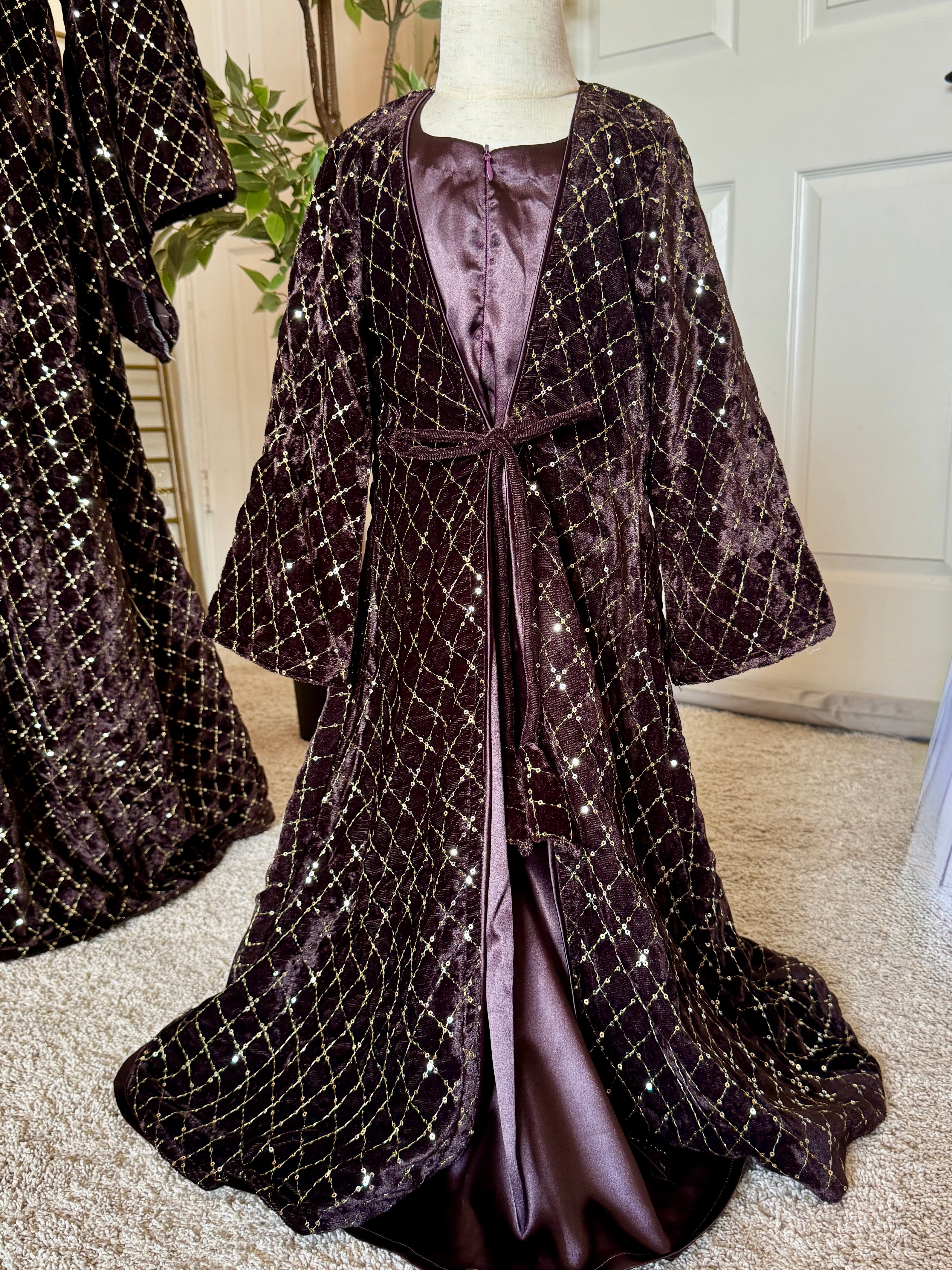 Velvet Two Piece Mommy and Me Abaya-Chocolate image 4