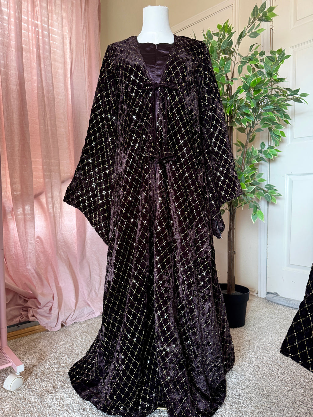 Velvet Two Piece Mommy and Me Abaya-Chocolate image 1