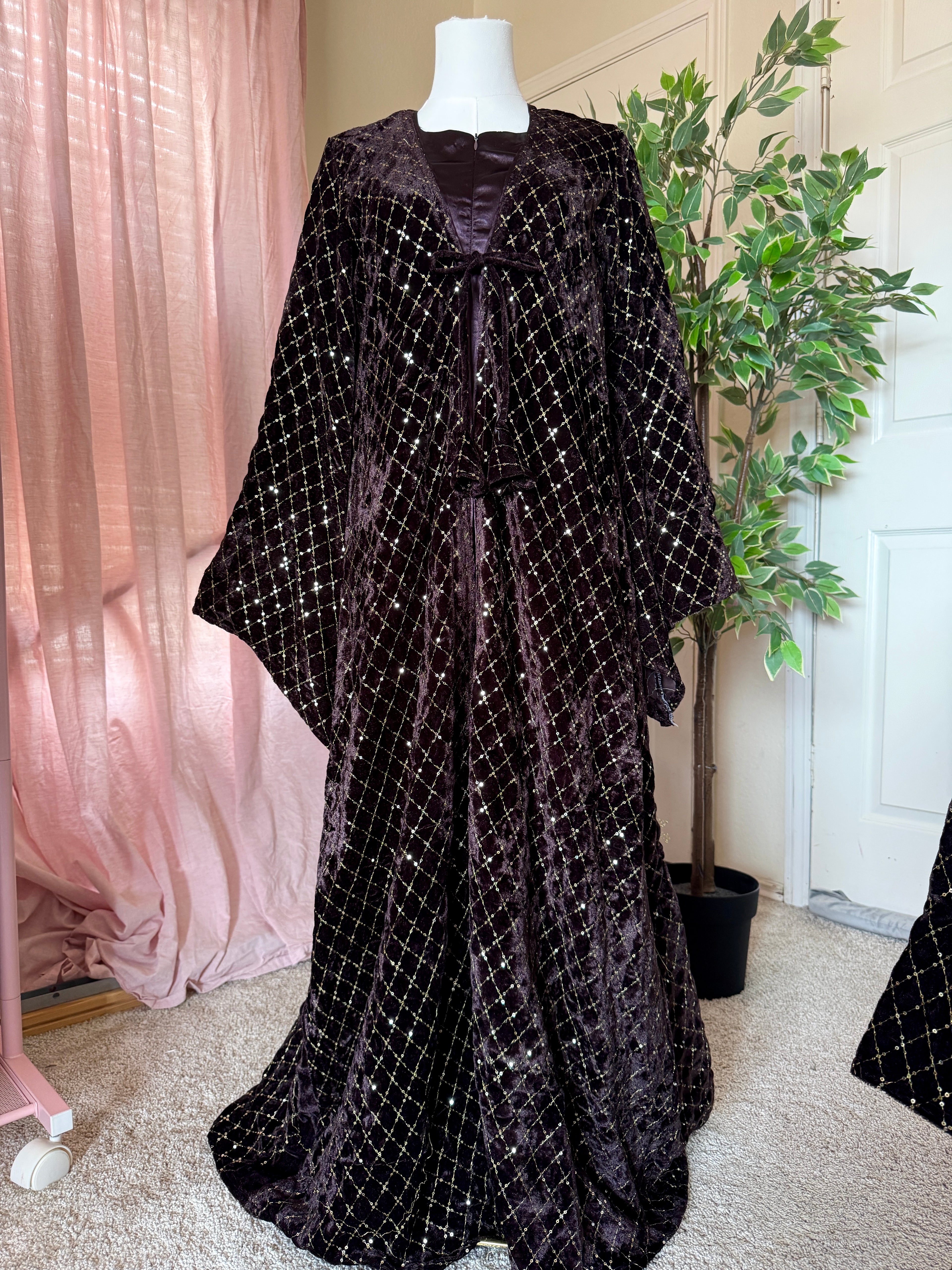 Velvet Two Piece Mommy and Me Abaya-Chocolate image 1