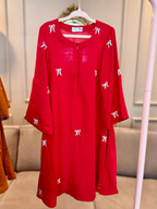 Kids Bow Embroidered Abaya Red image 0